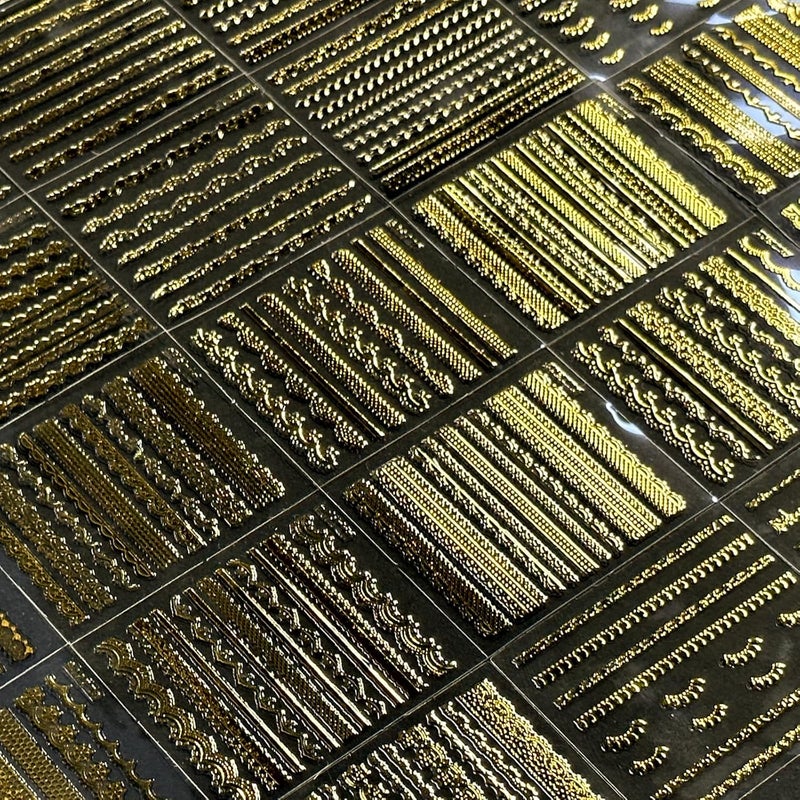 SPLOCUDU 30 Sheets Gold Line Nail Art Stickers Gold Lace Nail Stickers 3D Self-Adhesive Gold Nail Decals Acrylic Nails DIY Design Nail Supplies for Women - Image 5
